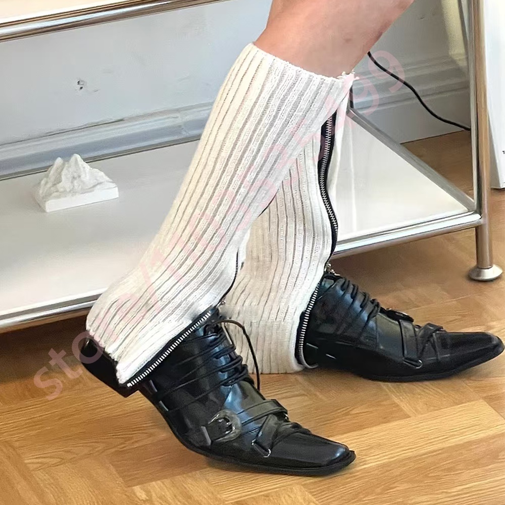 Street Fashion Men 2025 - Black Pointed Toe Women's Thick Heel