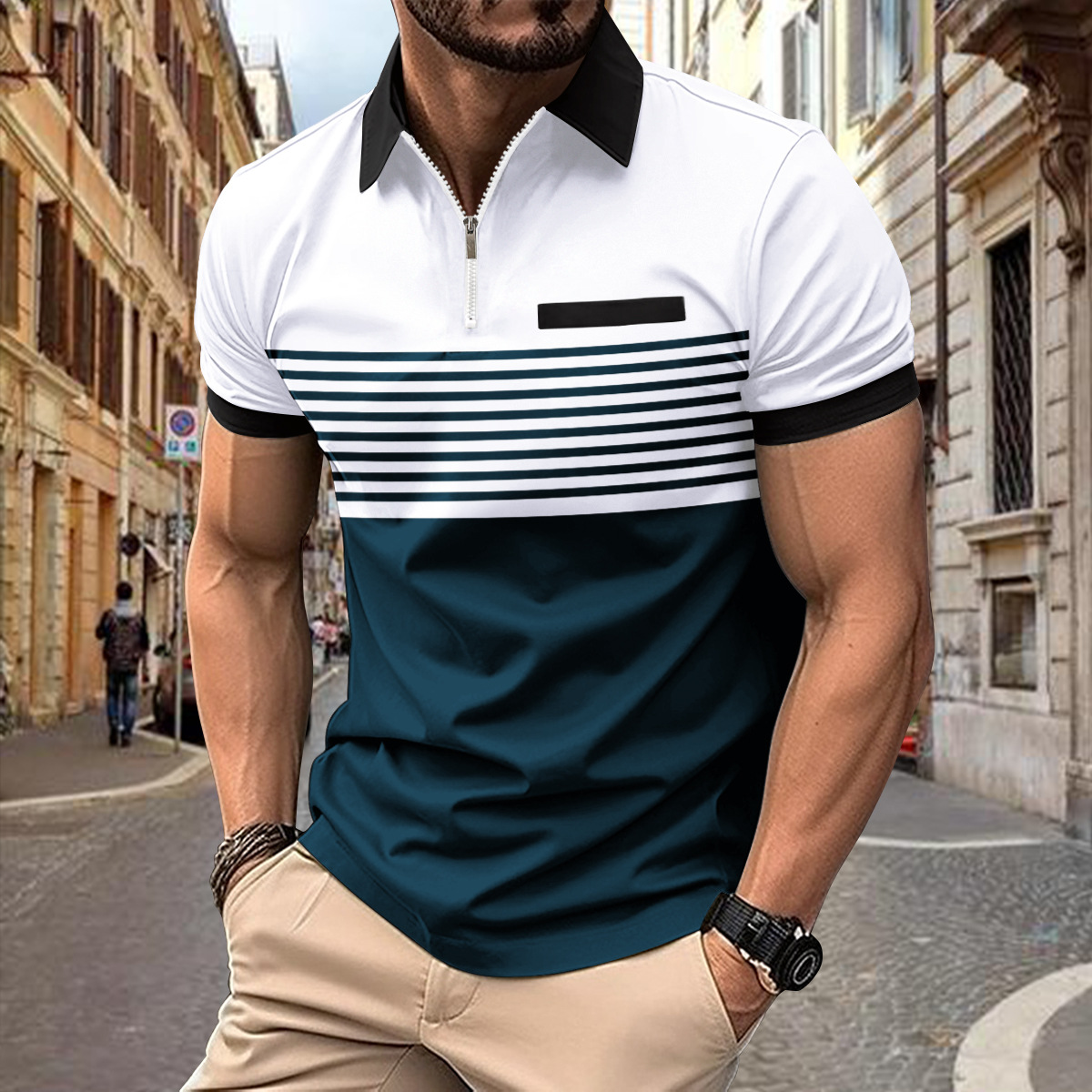 Street Fashion Men 2025 - 2025 Summer lapel zipper Casual POLO