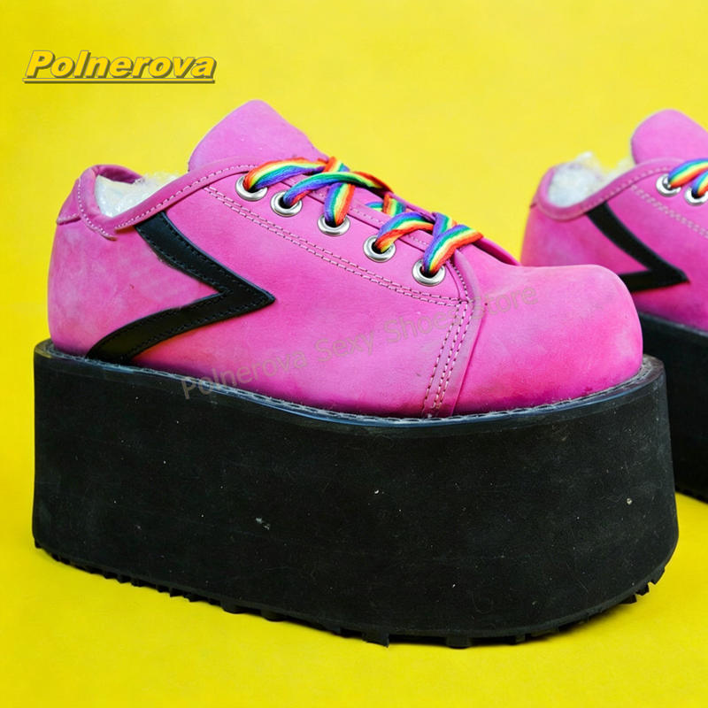 Street Fashion Hot - Hot Pink Rainbow Laces Platform Pumps