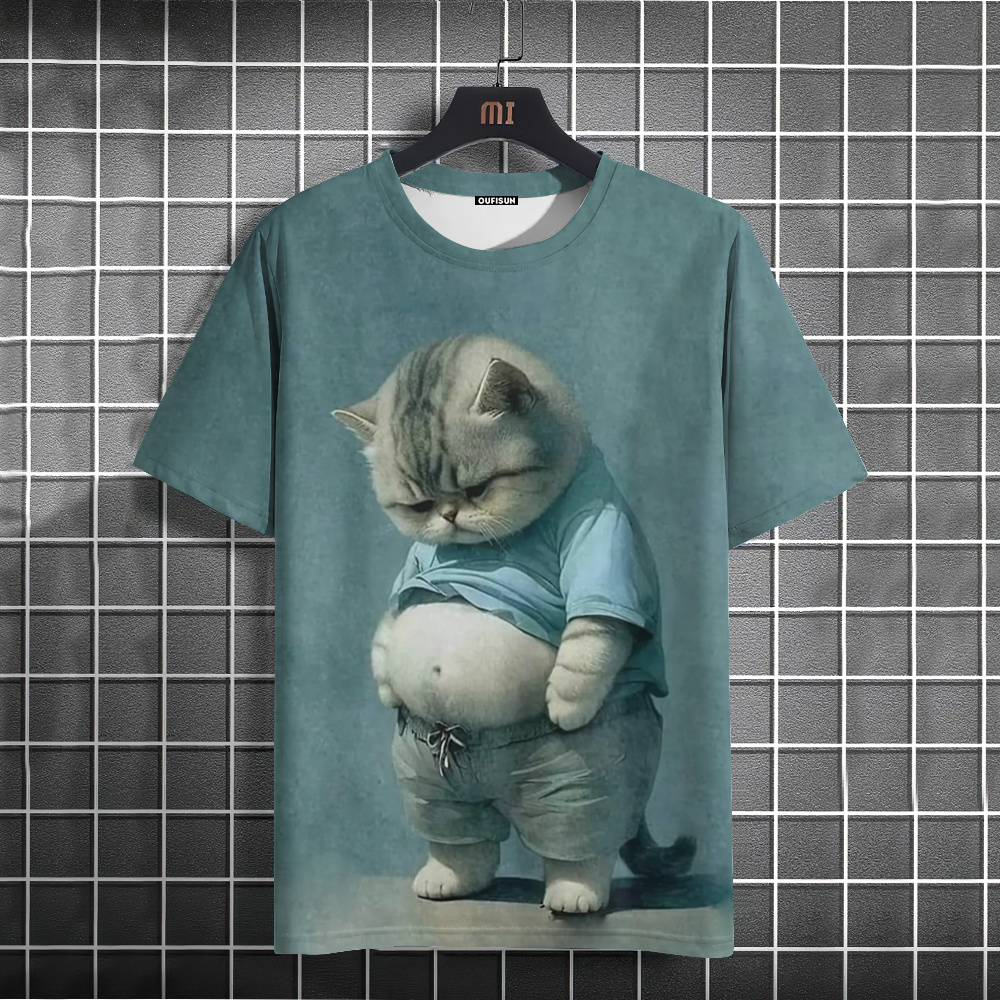 Fashion Street Cat - Summer Men T-Shirt Fun Cat 3D