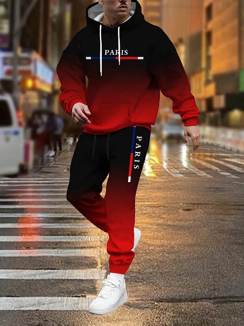 Street Fashion Outfit For Men - Gradient Color Paris Tracksuit Outfit Men's