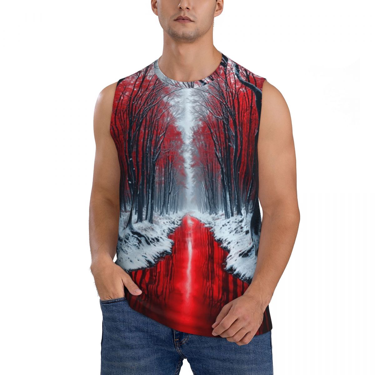Street Fashion Definition - Fashionable Forest River Slightly Wide T-shirt