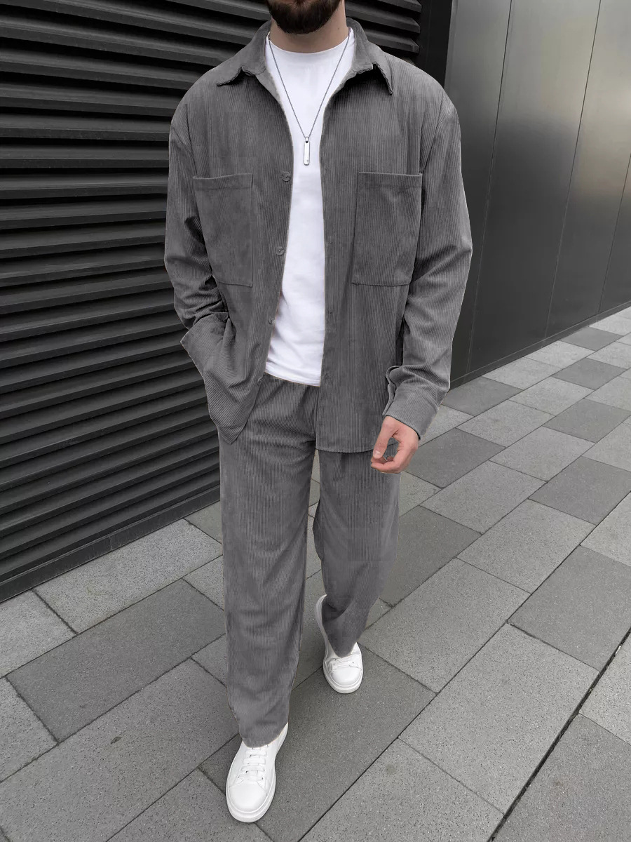 Men's corduroy two-piece outfi - Street Fashion Style ulasan dan harga