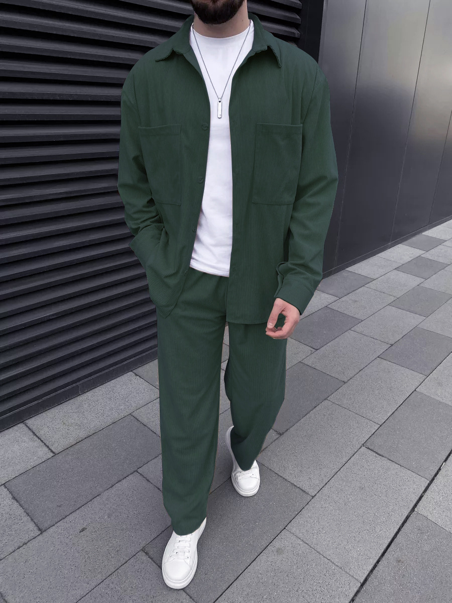 Men's corduroy two-piece outfi - Street Fashion Style ulasan dan harga