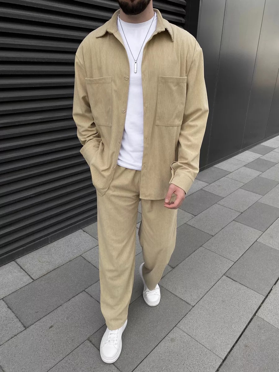 Men's corduroy two-piece outfi - Street Fashion Style ulasan dan harga