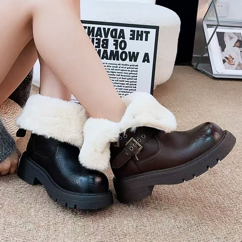 Fur Ankle Boots Women Flats De - Street Fashion Walk ulasan dan harga