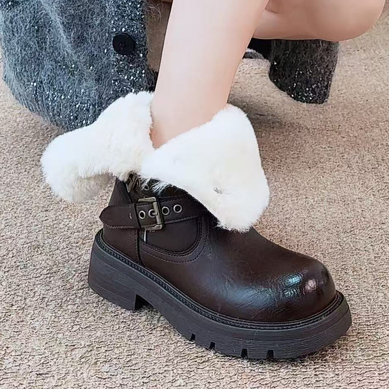 Fur Ankle Boots Women Flats De - Street Fashion Walk ulasan dan harga