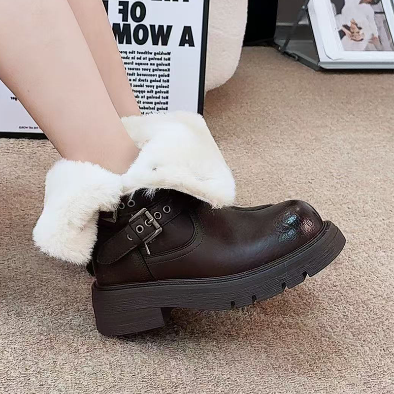 Fur Ankle Boots Women Flats De - Street Fashion Walk ulasan dan harga