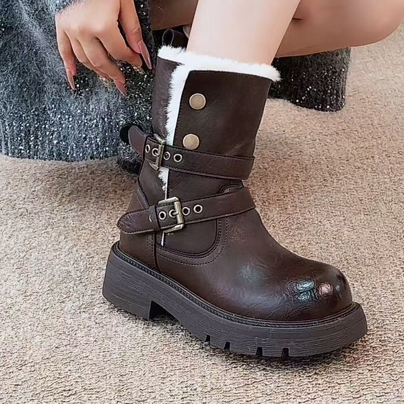 Fur Ankle Boots Women Flats De - Street Fashion Walk ulasan dan harga