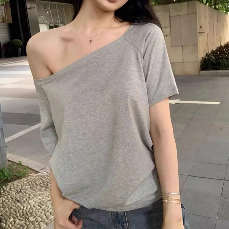 Summer Female T-shirts Off Sho - Street Fashion Korean Girl ulasan dan harga