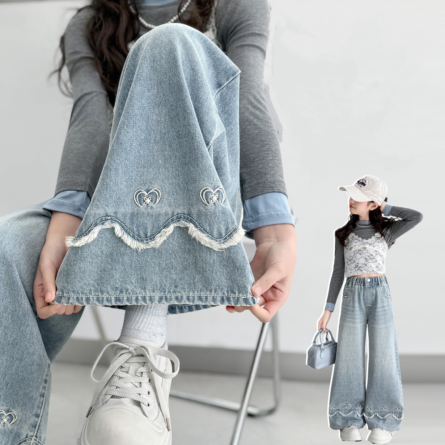 Korean Child Fashion Jeans tro - Street Fashion Korean Girl ulasan dan harga