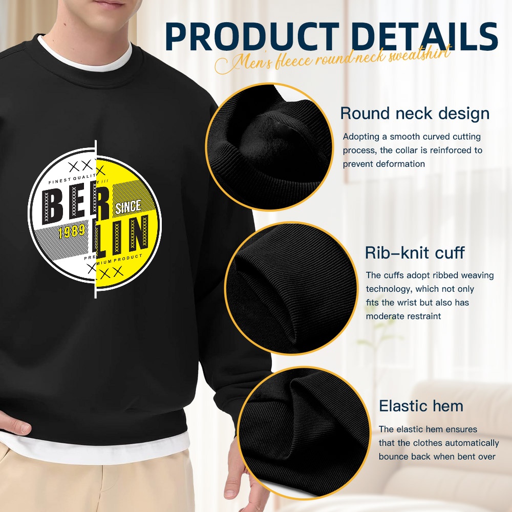Men's Black Crew Neck Loose Sw - Street Fashion Berlin ulasan dan harga