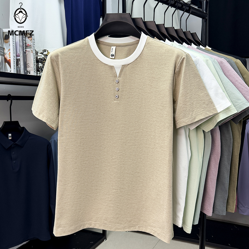 Men Casual Short Sleeve Henley - Street Fashion Style ulasan dan harga