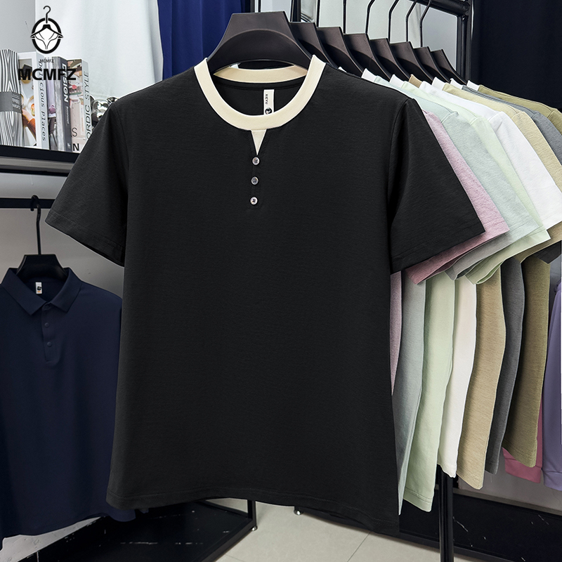 Men Casual Short Sleeve Henley - Street Fashion Style ulasan dan harga