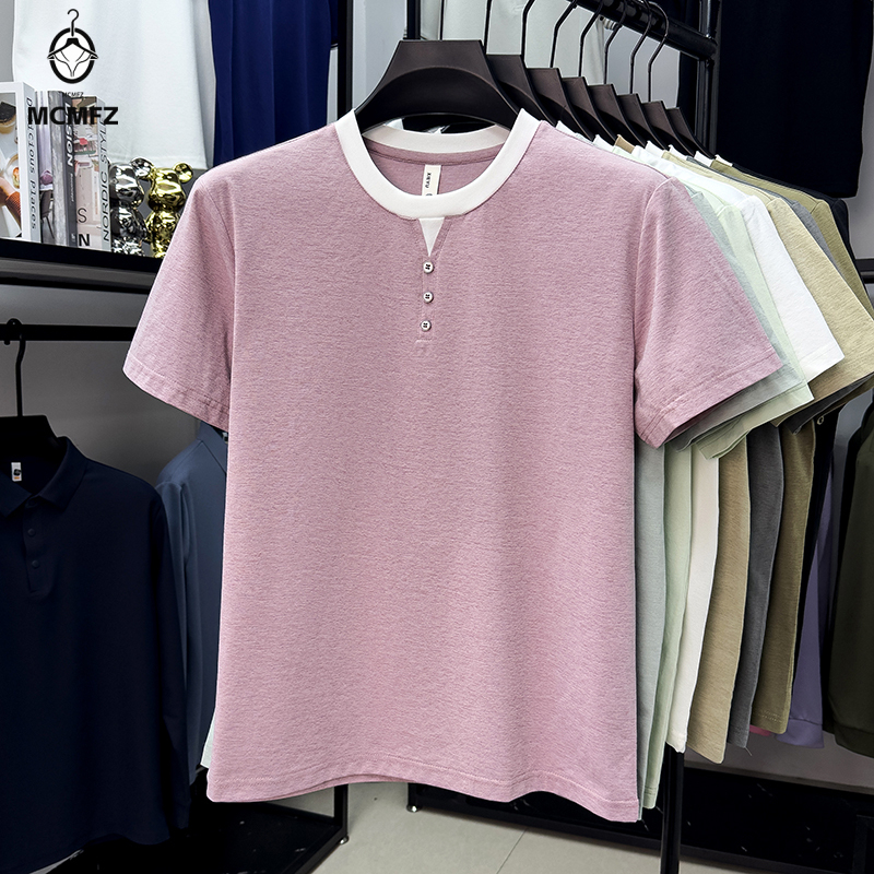 Men Casual Short Sleeve Henley - Street Fashion Style ulasan dan harga